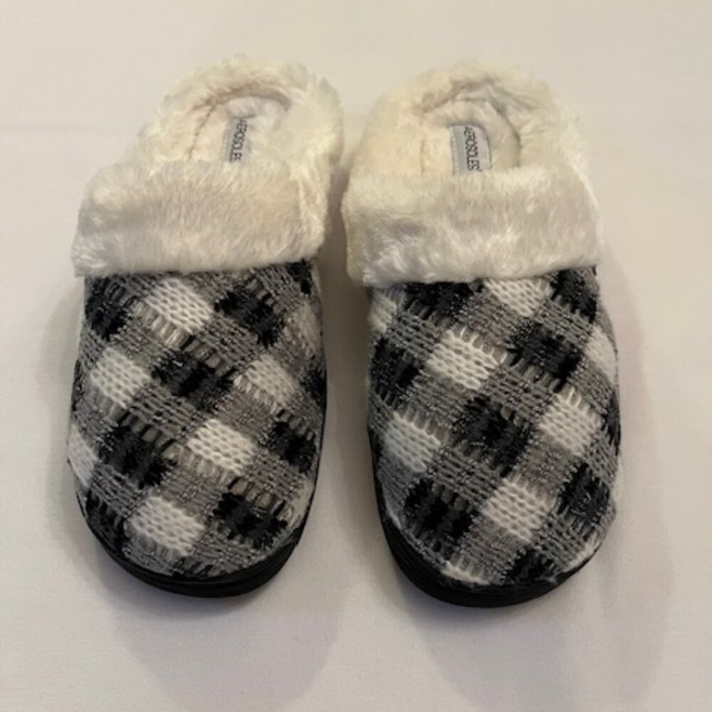 NEW-AEROSOLES | Buffalo Plaid Blk/White Clog Slippers Mules